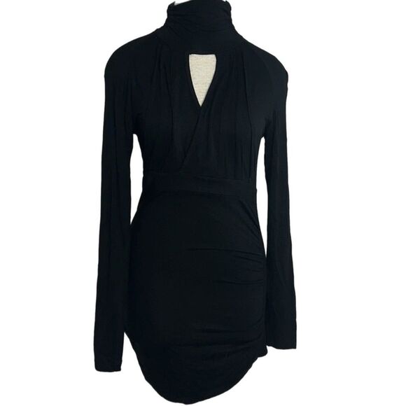 VERTIGO PARIS Blouse Women’s XL Black Side Ruching Body Con Dark Academe. - Picture 1 of 11